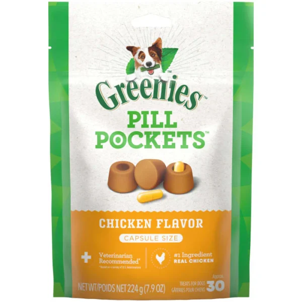 Greenies Pill Pockets for Dogs Capsule or Tablet Size- Chicken Flavor, Pack of 30