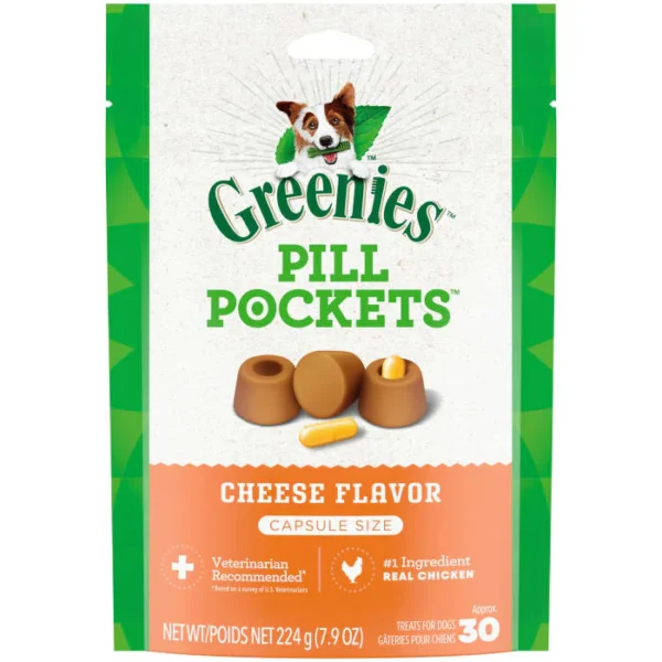 Greenies Pill Pockets for Dogs Capsule or Tablet Size- Cheese Flavor, Pack of 30