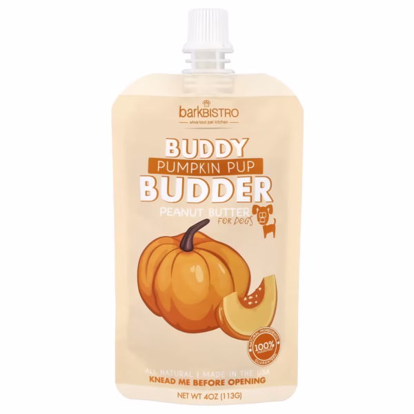Pumpkin Pup Buddy Budder 100% all natural dog peanut butter, Made in USA 4oz pouch