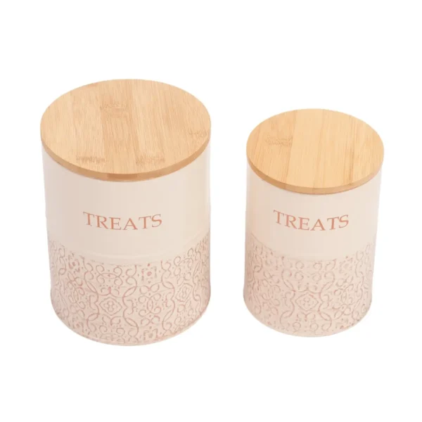 Pet Treat Storage Canister - White Swan & Gold - Set of 2