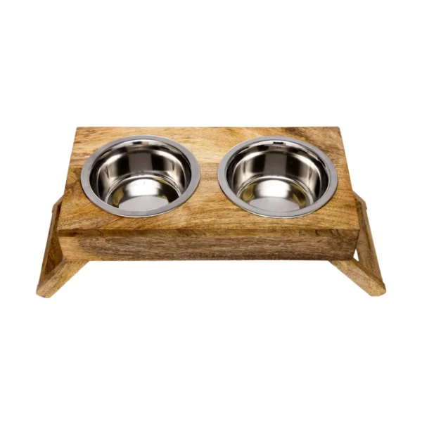 Eco-Friendly Elevated Dog Wood Feeder in Natural Wood Finish