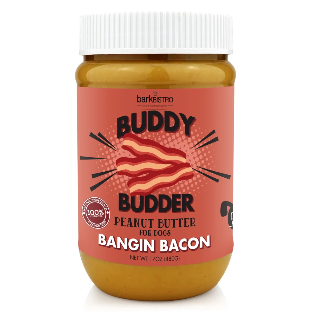 Bangin Bacon BUDDY BUDDER- 100% natural Dog Peanut Butter, Made in USA 17oz jar - Image 4
