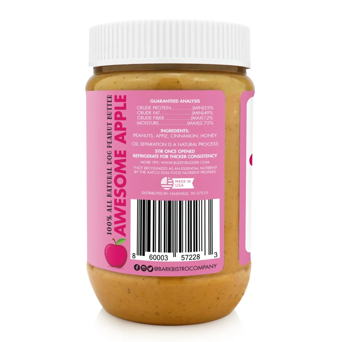 Awesome Apple BUDDY BUDDER - 100% natural Dog Peanut Butter, Made in USA 17oz jar - Image 4