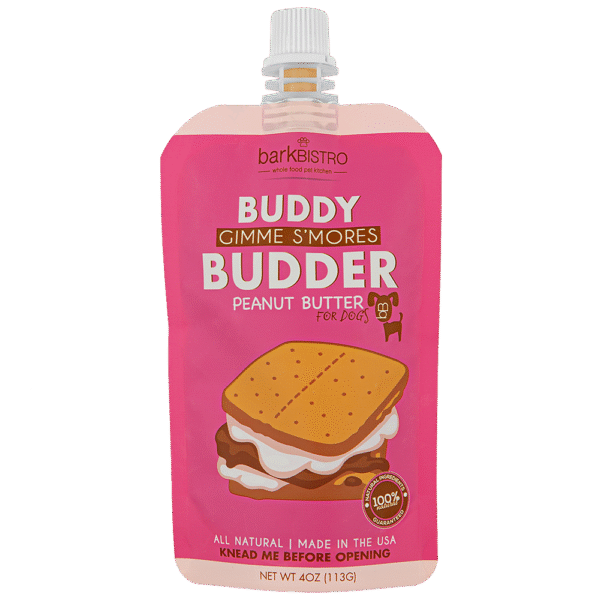 Gimme S'mores Buddy Budder - 100% all natural dog peanut butter, Made in USA 4oz pouch