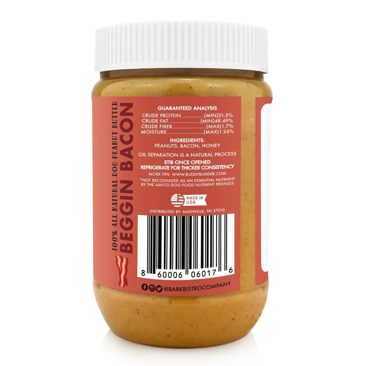 Bangin Bacon BUDDY BUDDER- 100% natural Dog Peanut Butter, Made in USA 17oz jar - Image 3