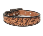 Floral Tooled Leather Collar, 3/4"