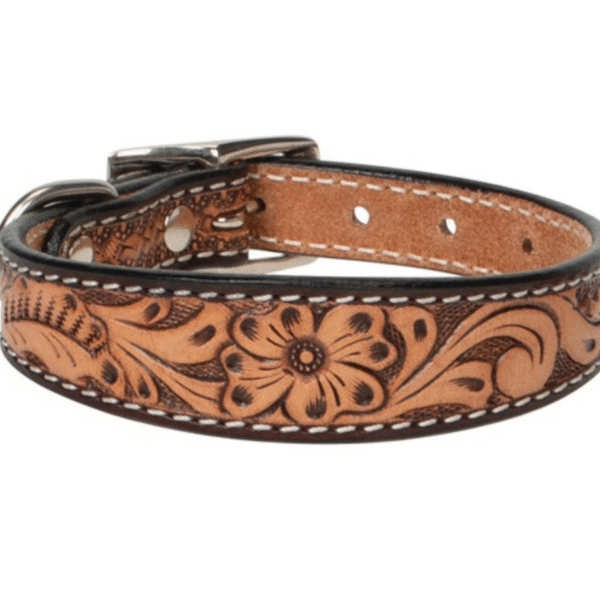 Floral Tooled Leather Collar, 3/4"