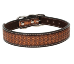 Leather Checkered Tooled Dog Collar, 1"