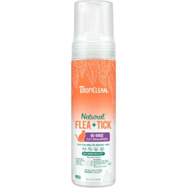 TropiClean Natural Flea & Tick Cat Waterless Shampoo, 7.4oz