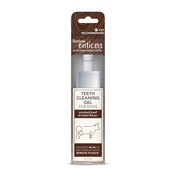 TropiClean Enticers Dental Cleaning Gel for Dogs Smoked Beef Brisket Flavor, 2 oz
