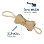 Natural Leather & Wool Bone Tug Dog Toy - Image 2
