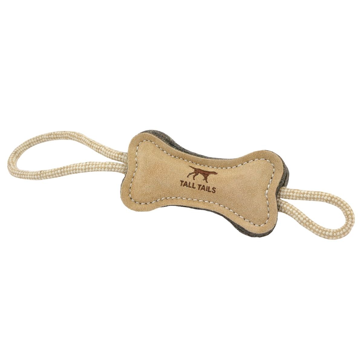 pt542 Natural Leather & Wool Bone Tug Dog Toy - Image 1