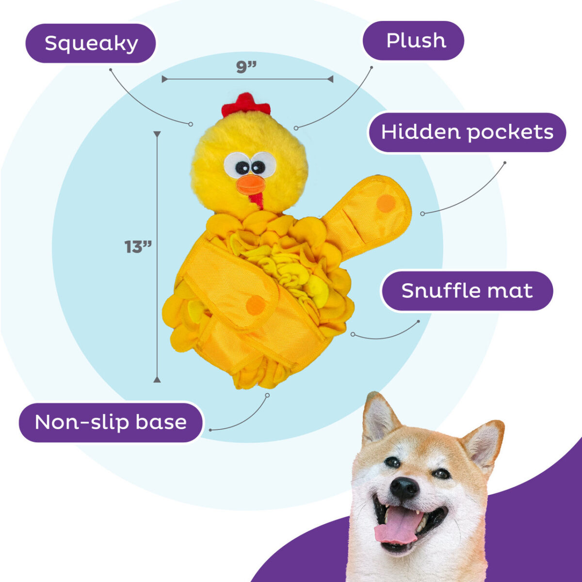 Snuffle Palz Chicken Interactive Plush Dog Puzzle Toy Yellow Large - Image 3