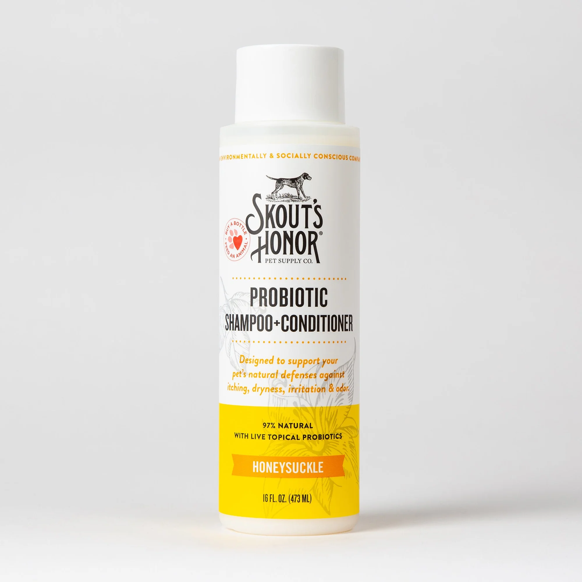 16oz_2in1_HS_1_BW_ac3eb6b4-7bd1-45d3-9280-43db2d5a14a9 Probiotic Shampoo + Conditioner Honeysuckle Scent - Image 1